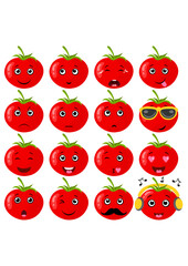 Set of a fresh red tomato with different expressions