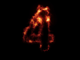 Flame Fonts. Number 4 covered in fire
