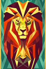 Illustration of a stylized portrait of a lion. This geometric art is perfect for a gift, or your own home decor.