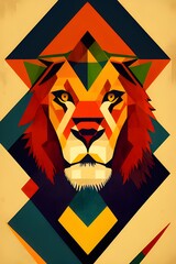 Illustration of a stylized portrait of a lion. This geometric art is perfect for a gift, or your own home decor.