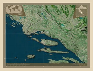 Splitsko-Dalmatinska, Croatia. High-res satellite. Labelled points of cities