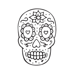 Vector hand drawn doodle sketch Mexican sugar skull isolated on white background