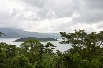 Landscape of lake and rainforest in Costa Rica