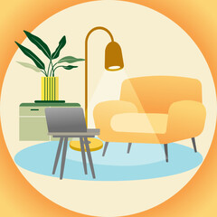 vector illustration of a work from home interior, delicate colors, for webbaners, flyers, printing cards, invitations,