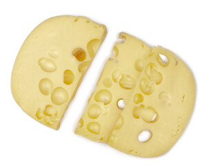 Cheese isolated on a white background, top view