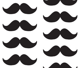 Vector seamless pattern of hand drawn doodle sketch mustache silhouette isolated on white background