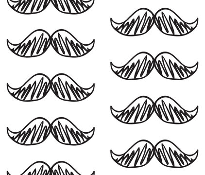 Vector seamless pattern of hand drawn doodle sketch mustache isolated on white background