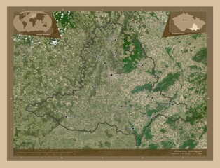 Jihomoravsky, Czech Republic. Low-res satellite. Labelled points of cities