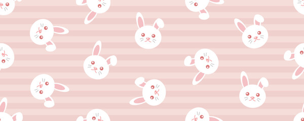 Obraz premium Pink kids baby rabbit bunny pastel doodle cartoon banner pattern