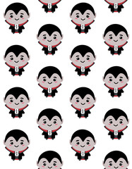 Vector seamless pattern of flat hand drawn cute vampire isolated on white background
