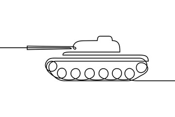 Tank in continuous line art drawing style. Abstract tank vehicle black linear sketch isolated on white background. Vector illustration