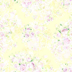  Floral seamless print bouquets of tender roses.  Abstract seamless floral print painted rose bouquets.