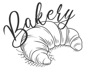 Bakery shop. Croissant. Fresh baking, for menu, cafe, bakery, logo, color and black and white illustration. delicious bread croissant bakery