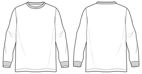 sweatshirt with rib cuff and collar details flat sketch vector illustration front and back view template