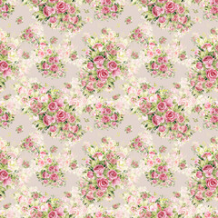  Floral seamless print bouquets of tender roses.  Abstract seamless floral print painted rose bouquets.