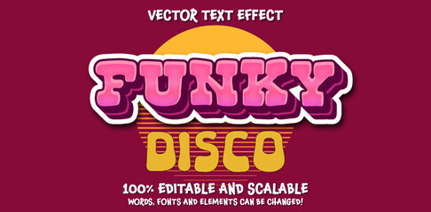 Funky style text, editable funky disco 80s style font template on old school sun background