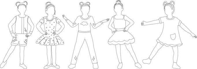 children dancing sketch ,contour on white background isolated vector