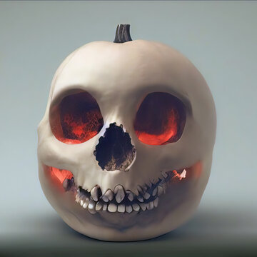 Halloween jack-o-lantern shaped into human skull