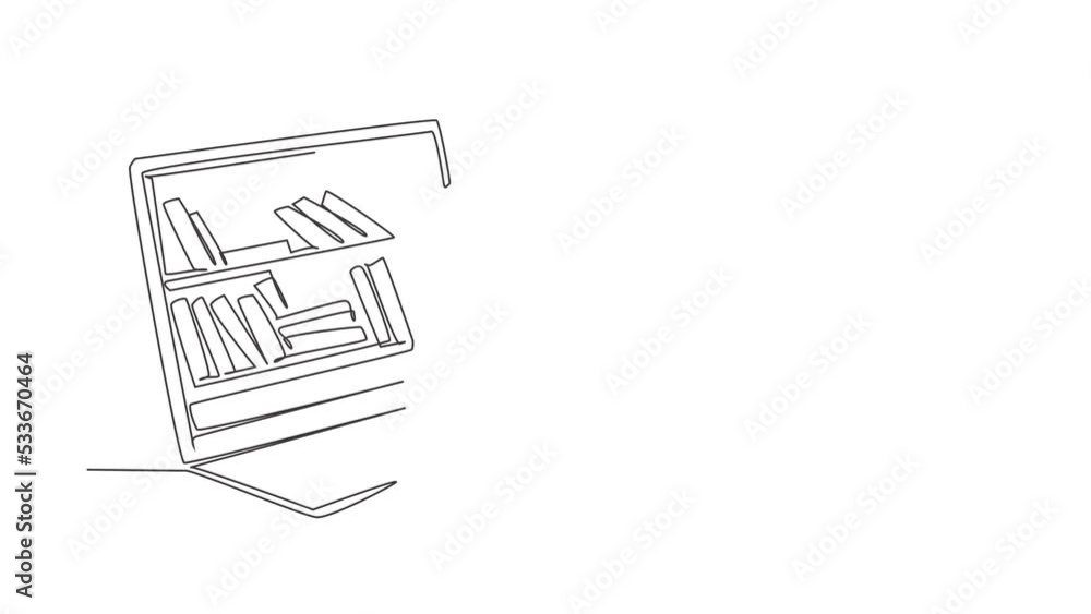 Aufkleber animated self drawing of single continuous line draw male student reading book while standing in fro