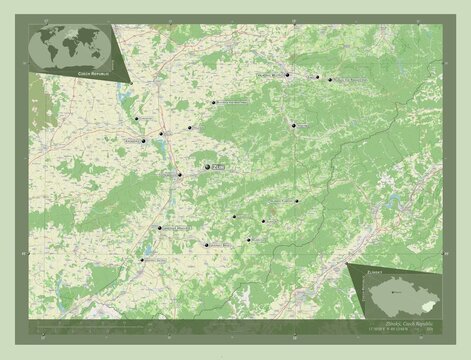 Zlinsky, Czech Republic. OSM. Labelled points of cities