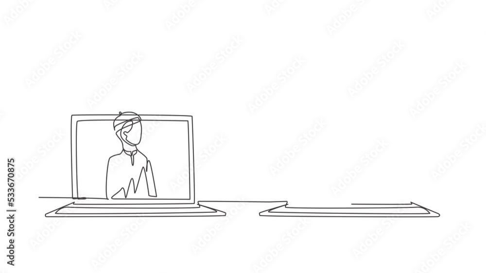 Aufkleber animated self drawing of continuous line draw two laptops are standing front of each other, one side