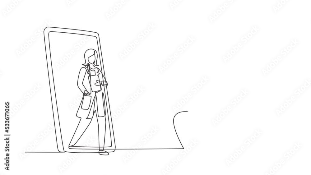 Poster animated self drawing of continuous line draw patient sitting curled up on sofa, using blanket and t