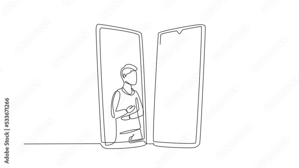 Aufkleber self drawing animation of single line draw two smartphones facing each other with doctor checking he