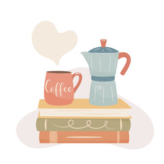 Hello Fall concept. Cozy time for reading books and drinking coffee.