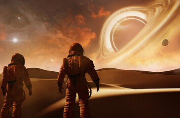 Fototapeta Astronaut explores space being desert obraz