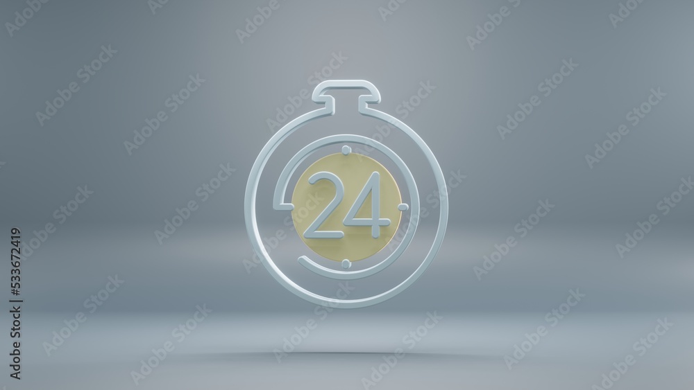 Poster Beautiful abstract 24 Hours Timer support yellow light symbol icons on a blue background. 3d rendering illustration. Background pattern for design. Online Shopping.