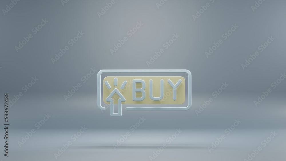 Aufkleber beautiful abstract buy button yellow light symbol icons on a blue background. 3d rendering illustrat