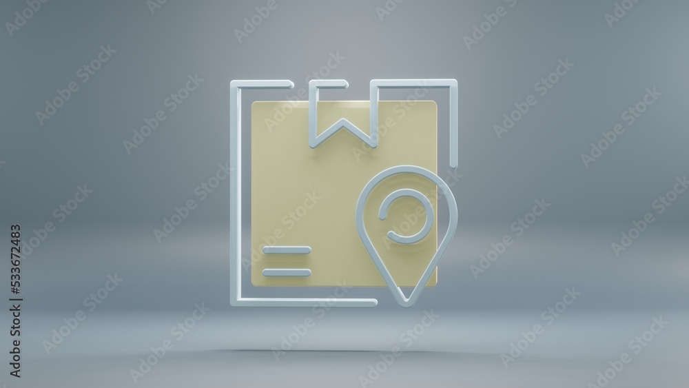 Poster Beautiful abstract Delivery Box Tracking Location yellow light symbol icons on a blue background. 3d rendering illustration. Background pattern for design. Online Shopping.