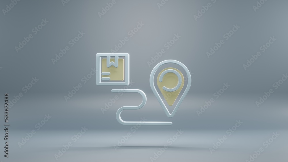 Poster beautiful abstract delivery location tracking yellow light symbol icons on a blue background. 3d ren