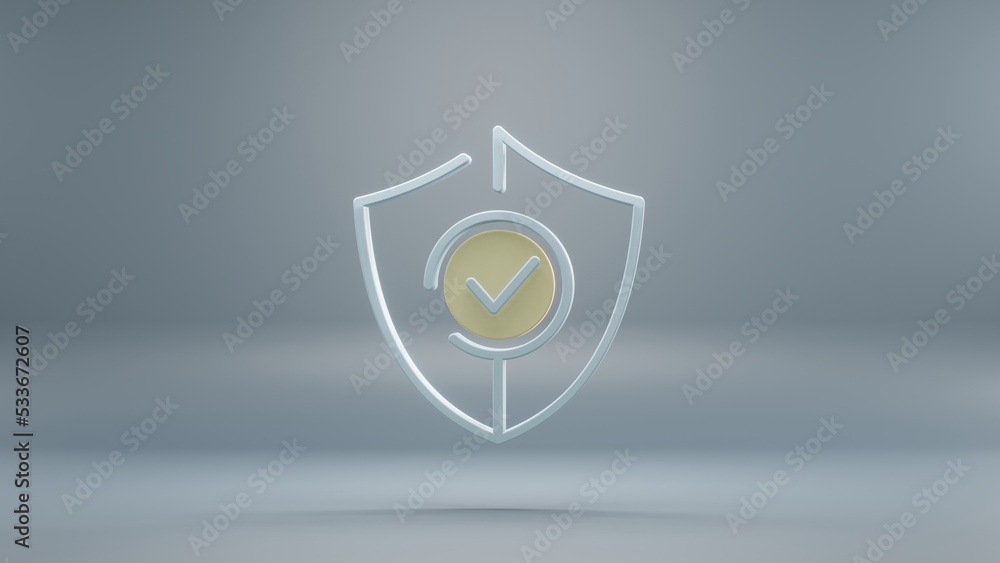 Poster beautiful abstract security shield yellow light symbol icons on a blue background. 3d rendering illu