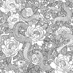 seamless floral pattern whith snake fabric design print wrapping paper digital illustration texture wallpaper