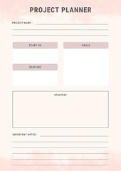 Disital Project Planner Template Sheet. Minimalist Planner Page Template. Modern planner template sheet