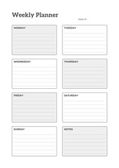 Clean Weekly Planner Template Sheet. Minimalist Planner Page Template. Modern planner template sheet.