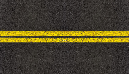Bandes jaunes doubles sur asphalte 