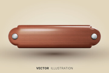 Realistic vector wooden nameplate with wood grain in retro style. Door furniture. 3D vector illustration