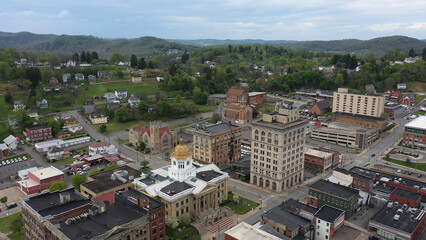 The Marion County courthouse in Fairmont, WV, and the surrounding small town river and countryside...