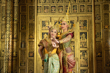 Pantomime (Khon) is traditional Thai classic masked play enacting scenes from the Ramayana with a...