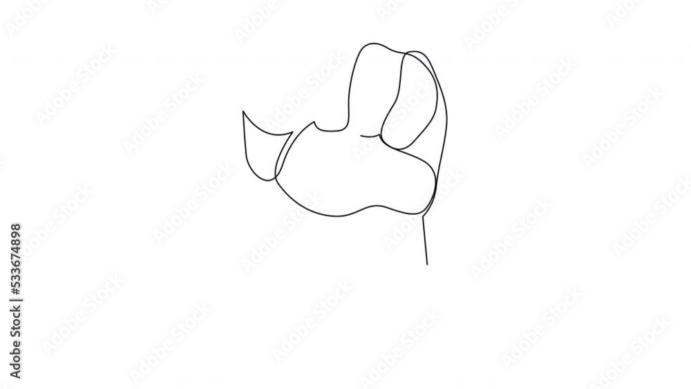 Poster self drawing animation of continuous one single line drawing of hand fist gesture.
