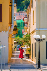 Traditional cozy greek street in city Nafplio, Greece