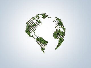 Green World Map finger print- 3D tree or forest shape of world map isolated on white background. World Map Green Planet Earth Day or Environment day Concept. World Forestry Day.