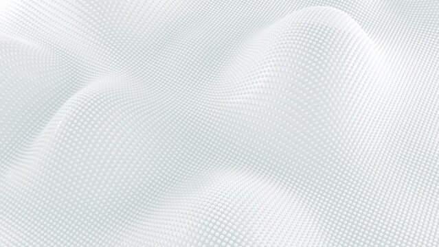This Stock Motion Graphics Video shows a gently wavy flowing clean and white Shape with spheres abstract corporate background on seamless loop

