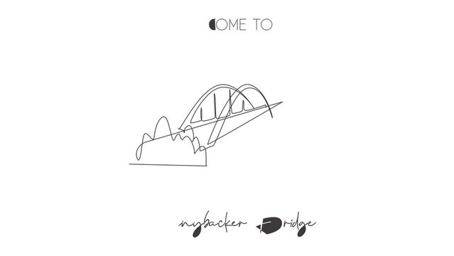 Animated self drawing of continuous line draw 360 Bridge Texas, Pennybacker Bridge. Beautiful landmark. World landscape tourism travel wall decor poster print art. Full length single line animation