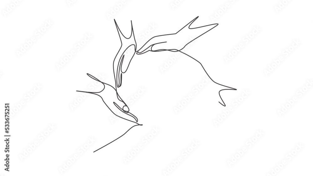 Poster animated self drawing of single continuous line draw palms and circle hand gesture. sign or symbol o