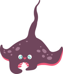 Red Turquoise Cute Manta Ray Marine Animal Illustration