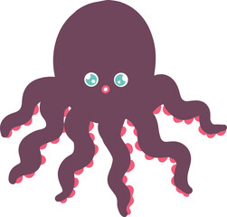 Red Turquoise Cute Octopus Marine Animal Illustration