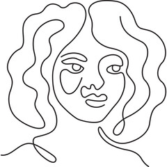 Black woman with curly hair minimal line art